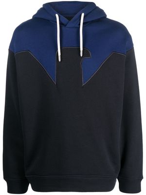 Emporio Armani eagle-motif panelled cotton hoodie - Blue