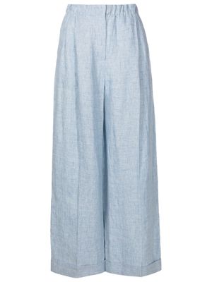 Emporio Armani elasticated-waist jaspé-linen trousers - Blue