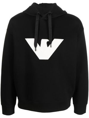 Emporio Armani embossed-logo drawstring hoodie - Black