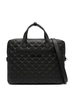 Emporio Armani embossed-monogram leather briefcase - Black