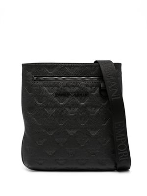 Emporio Armani embossed-monogram leather shoulder bag - Black