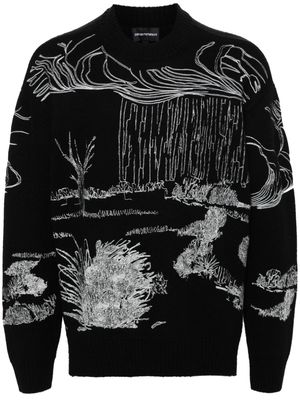 Emporio Armani embroidered abstract-pattern jumper - Black