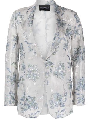 Emporio Armani embroidered-flowers translucent blazer - Grey