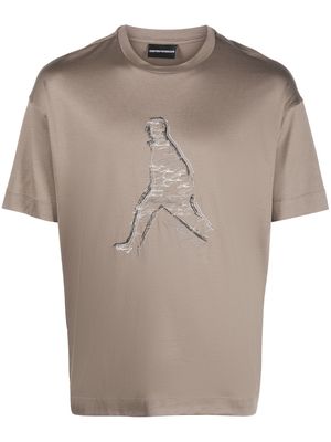 Emporio Armani embroidered-graphic cotton T-shirt - Brown