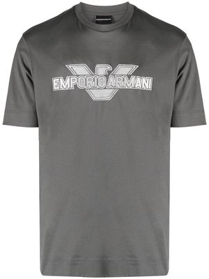 Emporio Armani embroidered-logo cotton T-shirt - Grey