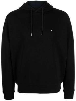 Emporio Armani embroidered-logo drawstring hoodie - Black