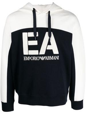 Emporio Armani embroidered-logo drawstring hoodie - Blue