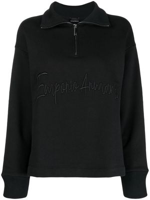 Emporio Armani embroidered-logo half-zip sweatshirt - Black