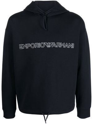 Emporio Armani embroidered-logo pullover hoodie - Blue