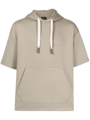 Emporio Armani embroidered-logo short-sleeved hoodie - Neutrals