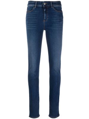Emporio Armani embroidered-logo skinny-cut mid-rise jeans - Blue