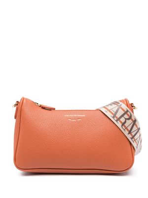 Emporio Armani engraved-logo faux-leather shoulder bag - Orange