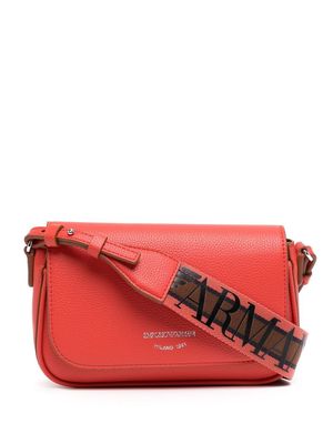 Emporio Armani engraved-logo leather crossbody bag - Orange