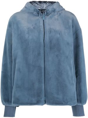 Emporio Armani faux-fur reversible hooded jacket - Blue