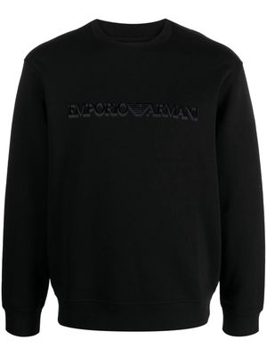 Emporio Armani flocked logo-print jersey sweatshirt - Black