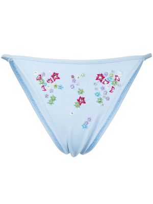 Emporio Armani floral-embroidered bikini bottoms - Blue