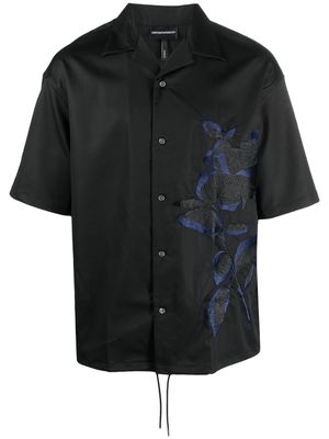 Emporio Armani floral-embroidered short-sleeve shirt - Black