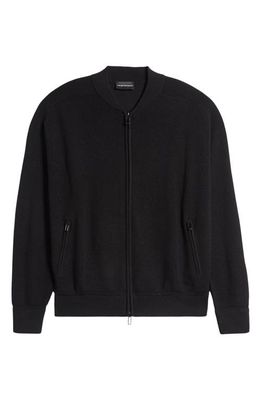 Emporio Armani Full Zip Virgin Wool & Cotton Sweater in Black