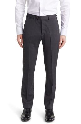 Emporio Armani G-Line Flat Front Wool Pants in Solid Dark Grey