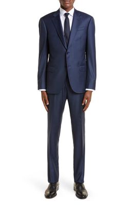 Emporio Armani G Line Sharkskin Wool Suit in Solid Dark Blue
