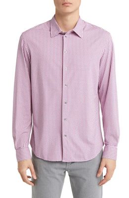 Emporio Armani Geo Print Stretch Button-Up Shirt in Pink