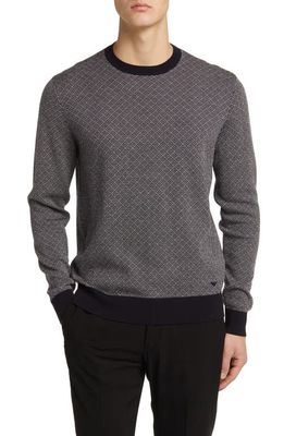 Emporio Armani Geometric Jacquard Virgin Wool Sweater in Solid Blue Navy
