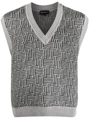 Emporio Armani geometric-knit jumper vest - Grey