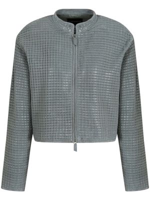 Emporio Armani geometric-panelled leather jacket - Grey