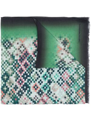 Emporio Armani geometric-pattern knit scarf - Green