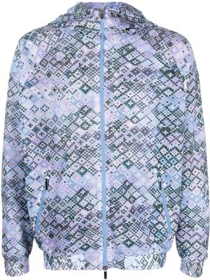 Emporio Armani geometric-print hooded jacket - Blue