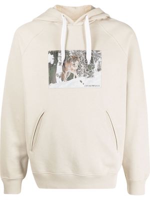 Emporio Armani graphic-print hoodie - Neutrals