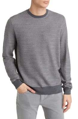 Emporio Armani Herringbone Crewneck Virgin Wool Sweater in Grey