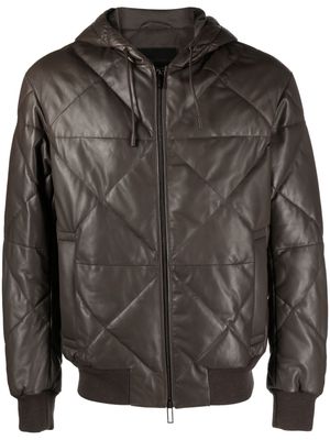 Emporio Armani hooded leather jacket - Brown
