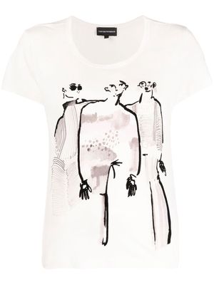 Emporio Armani illustration-print cotton T-Shirt - Neutrals