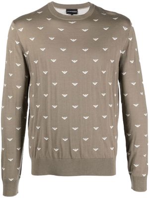 Emporio Armani intarsia-knit logo crew-neck jumper - Neutrals