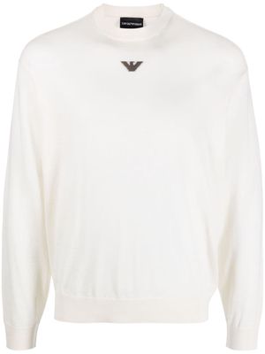 Emporio Armani intarsia-knit logo virgin wool jumper - White