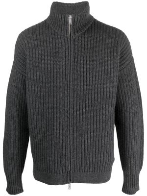 Emporio Armani intarsia-knit logo wool blend cardigan - Grey