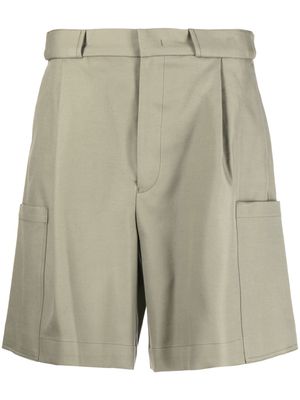 Emporio Armani inverted-pleat wide-leg cotton shorts - Green