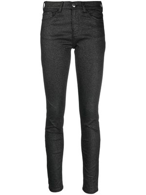 Emporio Armani J20 glitter-coated skinny jeans - Black