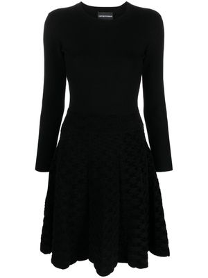 Emporio Armani jacquard-motif flared minidress - Black
