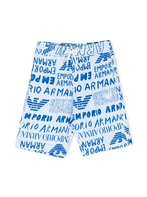 Emporio Armani Kids all-over logo-print shorts - Blue