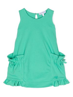 Emporio Armani Kids bow-fastening ruffled cotton dress - Green