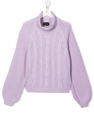 Emporio Armani Kids cable-knit rollneck sweater - Purple