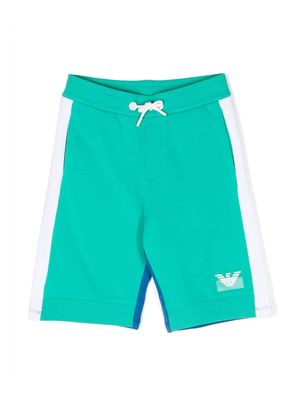 Emporio Armani Kids colour-block logo-print shorts - Green