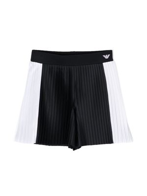 Emporio Armani Kids contrasting-panel pleated shorts - Black