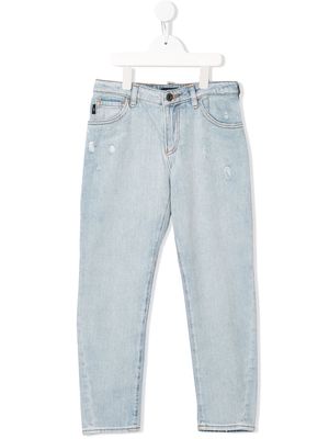 Emporio Armani Kids distressed slim-fit jeans - Blue
