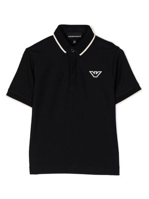 Emporio Armani Kids Eagle logo-embroidered cotton polo shirt - Black