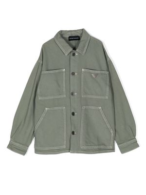 Emporio Armani Kids Eagle-plaque cotton jacket - Green