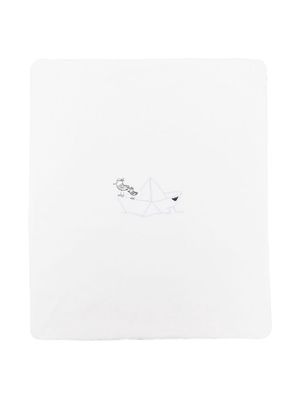 Emporio Armani Kids embroidered-design cotton blanket - White