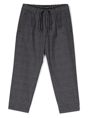 Emporio Armani Kids embroidered-logo check-pattern trousers - Grey